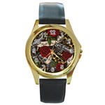 Seamless Vector Pattern Round Gold Metal Watch