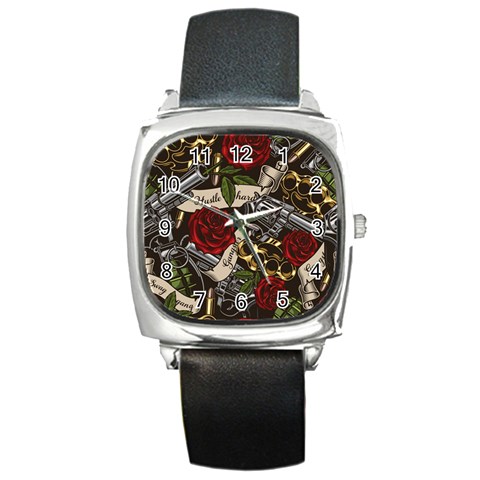 Seamless Vector Pattern Square Metal Watch from ArtsNow.com Front