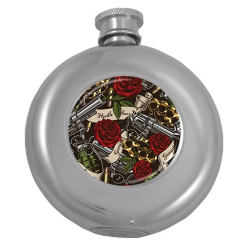 Seamless Vector Pattern Round Hip Flask (5 oz) from ArtsNow.com Front