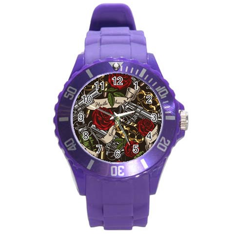Seamless Vector Pattern Round Plastic Sport Watch (L) from ArtsNow.com Front