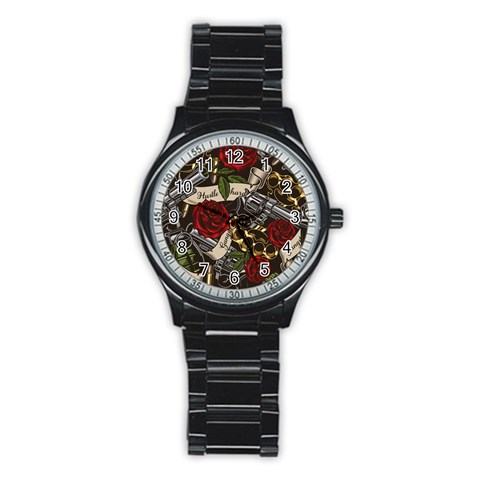 Seamless Vector Pattern Stainless Steel Round Watch from ArtsNow.com Front