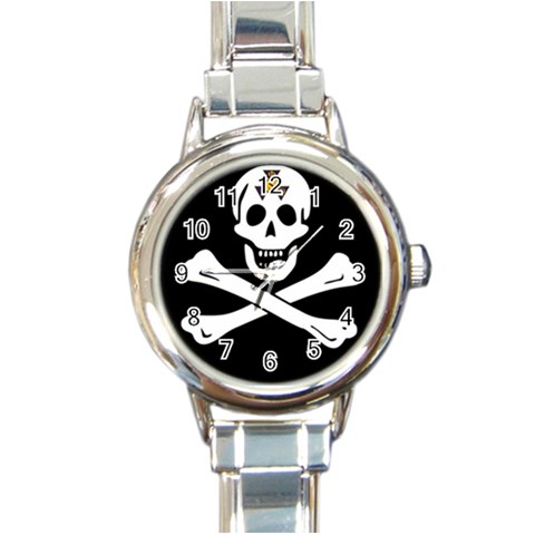 aphi que apo pirate logo Round Italian Charm Watch from ArtsNow.com Front