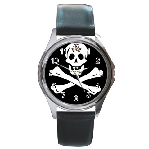 aphi que apo pirate logo Round Metal Watch from ArtsNow.com Front