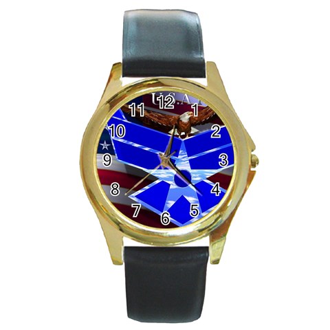 Air Force 4_WP Round Gold Metal Watch from ArtsNow.com Front