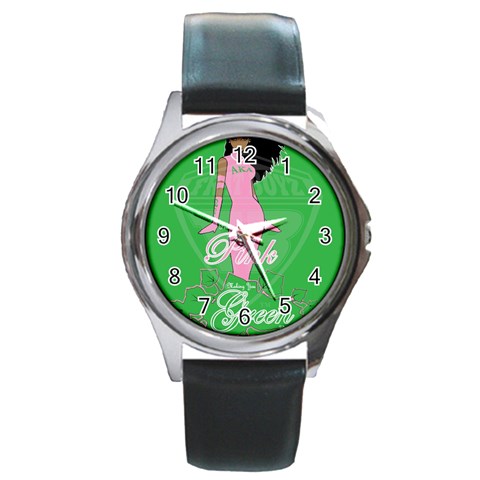 Pretty in Pink, Making You Green With Envy Round Metal Watch from ArtsNow.com Front