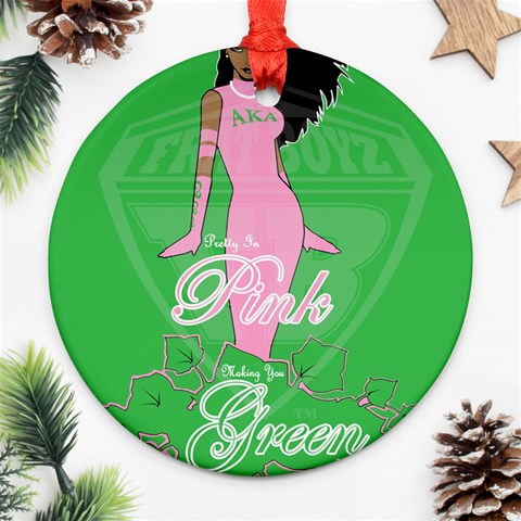 Pretty in Pink, Making You Green With Envy Ornament (Round) from ArtsNow.com Front