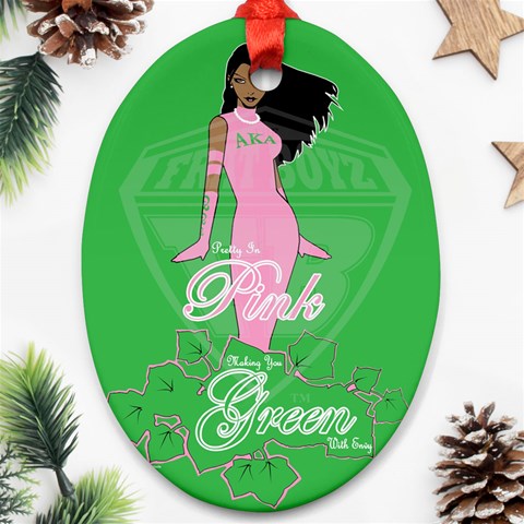 Pretty in Pink, Making You Green With Envy Ornament (Oval) from ArtsNow.com Front