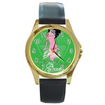 Pretty in Pink, Making You Green With Envy Round Gold Metal Watch