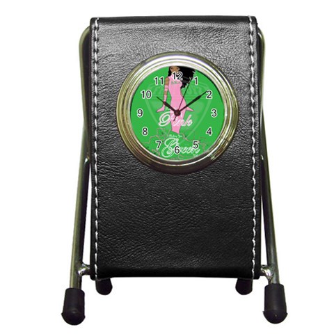 Pretty in Pink, Making You Green With Envy Pen Holder Desk Clock from ArtsNow.com Front