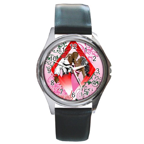Diamonds & Pearls Round Metal Watch from ArtsNow.com Front