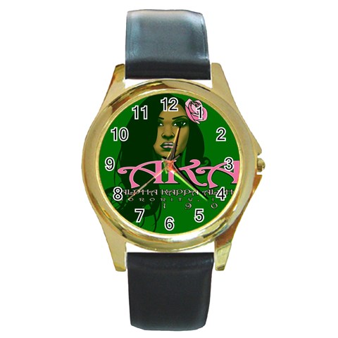 AKA Glam Round Gold Metal Watch from ArtsNow.com Front