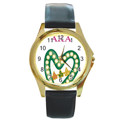 aka_chaise_border2 Round Gold Metal Watch from ArtsNow.com Front