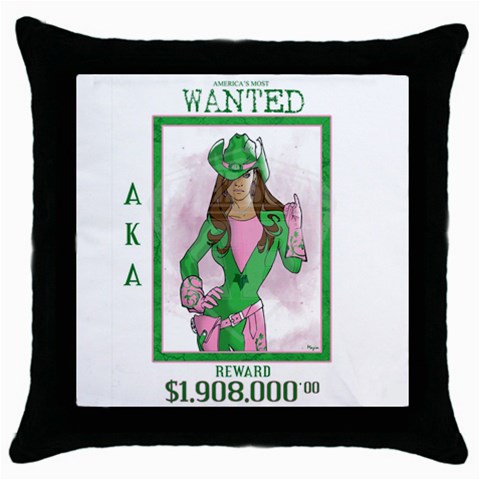 AKA Wanted Throw Pillow Case (Black) from ArtsNow.com Front