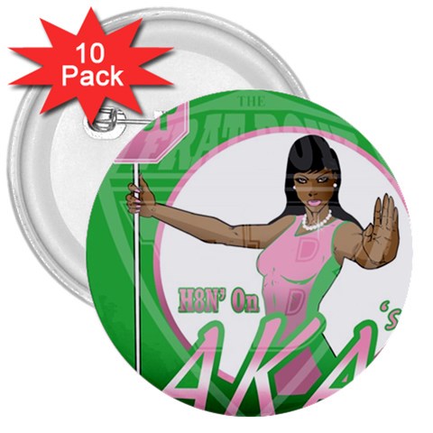 aka Stop H8N on AKA s 3  Button (10 pack) from ArtsNow.com Front