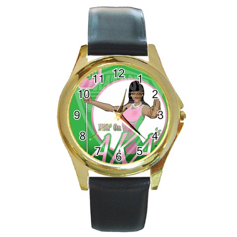 aka Stop H8N on AKA s Round Gold Metal Watch from ArtsNow.com Front
