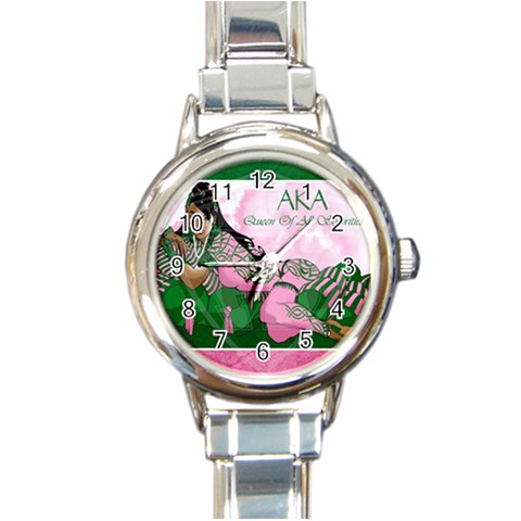 AKA Queen Of All Sororities Round Italian Charm Watch from ArtsNow.com Front