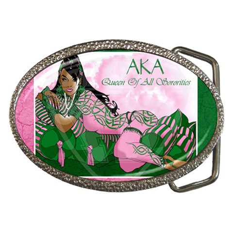 AKA Queen Of All Sororities Belt Buckle from ArtsNow.com Front