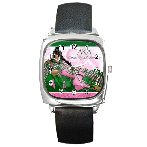 AKA Queen Of All Sororities Square Metal Watch from ArtsNow.com Front