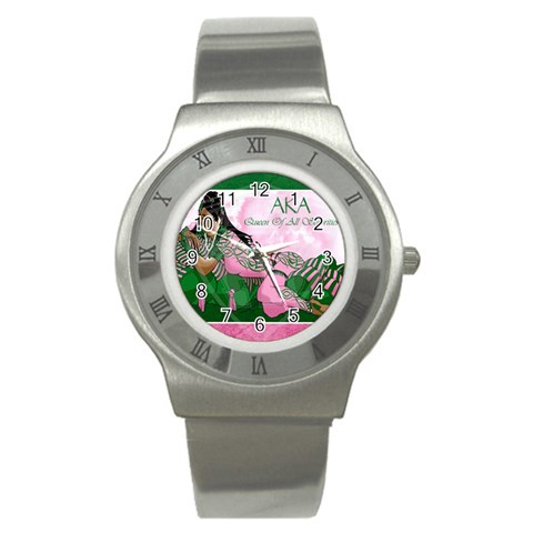 AKA Queen Of All Sororities Stainless Steel Watch from ArtsNow.com Front