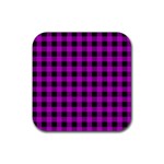 Purple Black Buffalo Plaid Rubber Coaster (Square) 