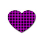 Purple Black Buffalo Plaid Rubber Coaster (Heart) 