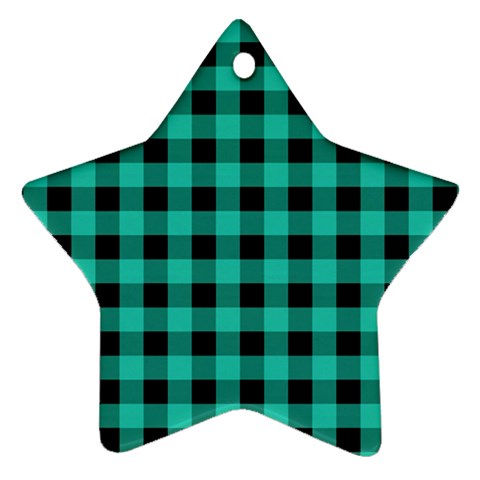 Turquoise Black Buffalo Plaid Ornament (Star) from ArtsNow.com Front