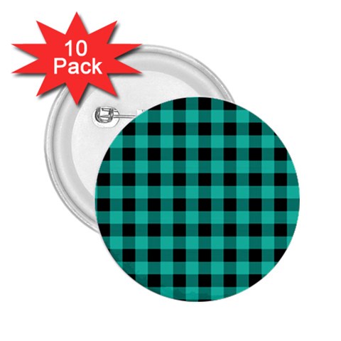 Turquoise Black Buffalo Plaid 2.25  Buttons (10 pack)  from ArtsNow.com Front