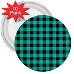 Turquoise Black Buffalo Plaid 3  Buttons (10 pack) 