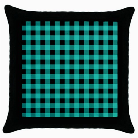 Turquoise Black Buffalo Plaid Throw Pillow Case (Black) from ArtsNow.com Front