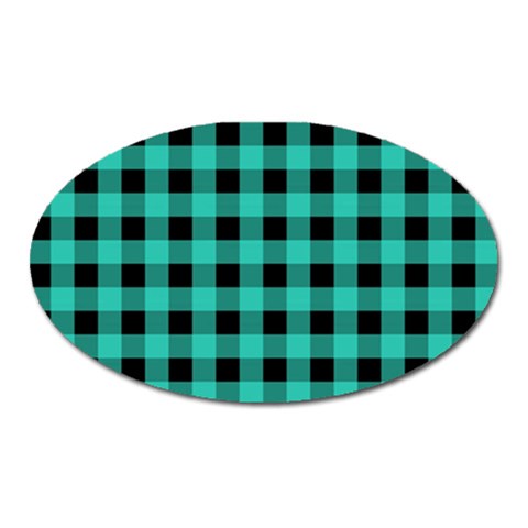 Turquoise Black Buffalo Plaid Oval Magnet from ArtsNow.com Front