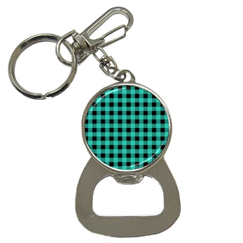Turquoise Black Buffalo Plaid Bottle Opener Key Chain from ArtsNow.com Front