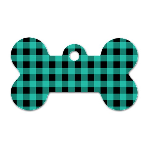 Turquoise Black Buffalo Plaid Dog Tag Bone (One Side) from ArtsNow.com Front