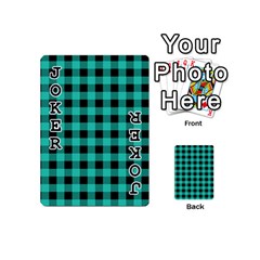 Turquoise Black Buffalo Plaid Playing Cards 54 Designs (Mini) from ArtsNow.com Front - Joker1
