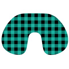Turquoise Black Buffalo Plaid Travel Neck Pillow from ArtsNow.com Back