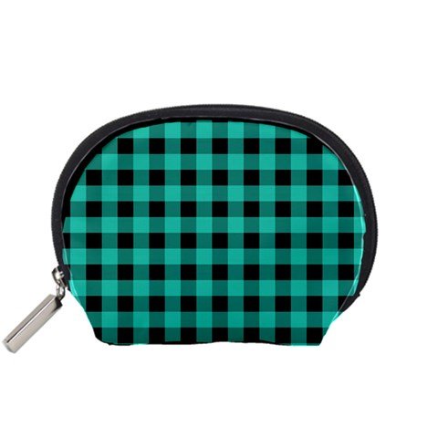 Turquoise Black Buffalo Plaid Accessory Pouch (Small) from ArtsNow.com Front
