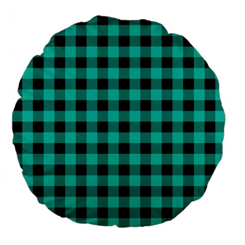 Turquoise Black Buffalo Plaid Large 18  Premium Flano Round Cushions from ArtsNow.com Front