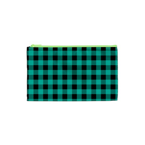 Turquoise Black Buffalo Plaid Cosmetic Bag (XS) from ArtsNow.com Front