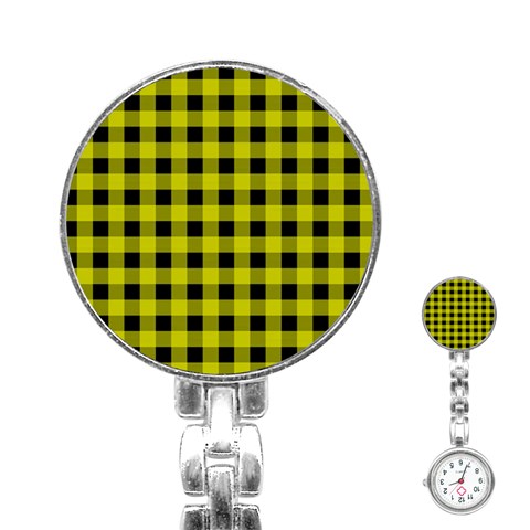 Yellow Black Buffalo Plaid Stainless Steel Nurses Watch from ArtsNow.com Front