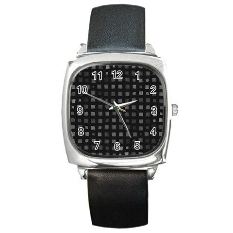 Abstract Black Checkered Pattern Square Metal Watch from ArtsNow.com Front