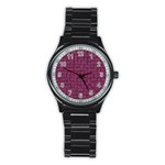 Plum Abstract Checks Pattern Stainless Steel Round Watch