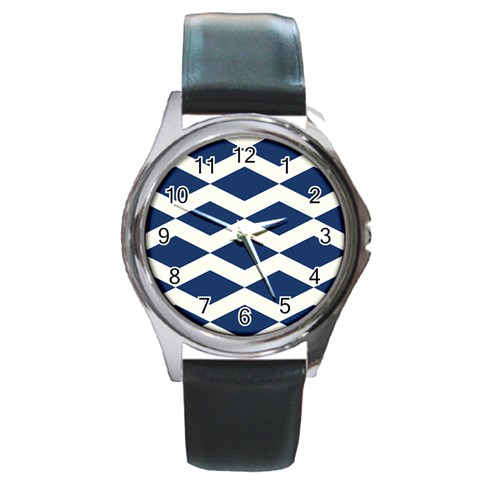 Diamonds Blue Round Metal Watch from ArtsNow.com Front