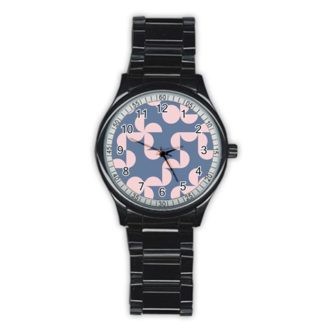 Pink And Blue Shapes Stainless Steel Round Watch from ArtsNow.com Front