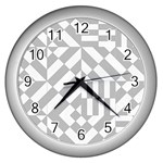 Truchet Tiles Grey White Pattern Wall Clock (Silver)