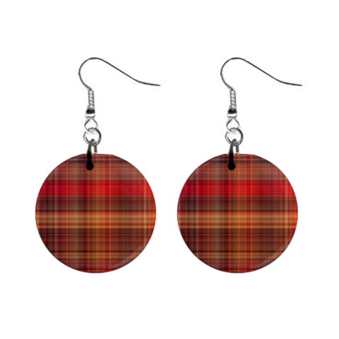 Madras Plaid Fall Colors Mini Button Earrings from ArtsNow.com Front