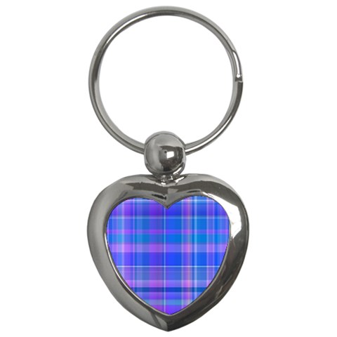 Madras Plaid Blue Purple Key Chain (Heart) from ArtsNow.com Front
