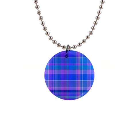 Madras Plaid Blue Purple 1  Button Necklace from ArtsNow.com Front