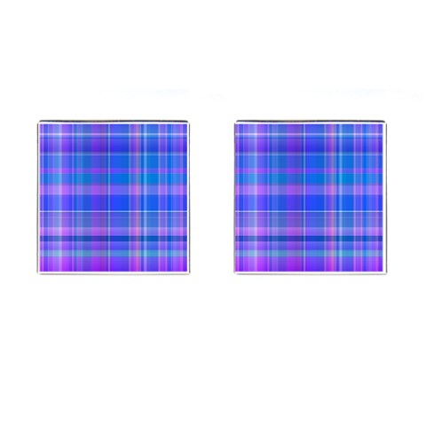 Madras Plaid Blue Purple Cufflinks (Square) from ArtsNow.com Front(Pair)