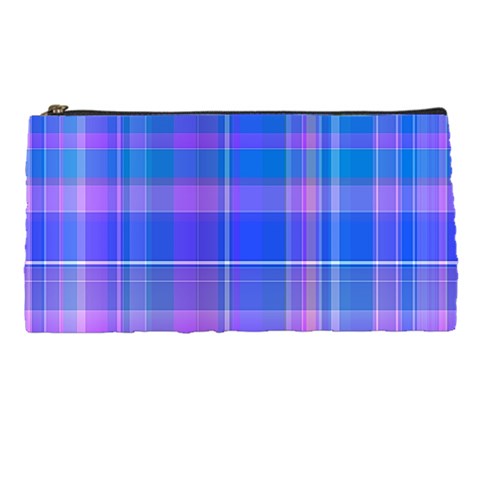 Madras Plaid Blue Purple Pencil Case from ArtsNow.com Front