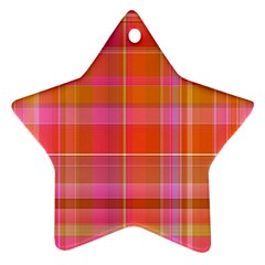 Pink Orange Madras Plaid Star Ornament (Two Sides) from ArtsNow.com Front