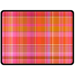 Pink Orange Madras Plaid Double Sided Fleece Blanket (Large)  from ArtsNow.com 80 x60  Blanket Back